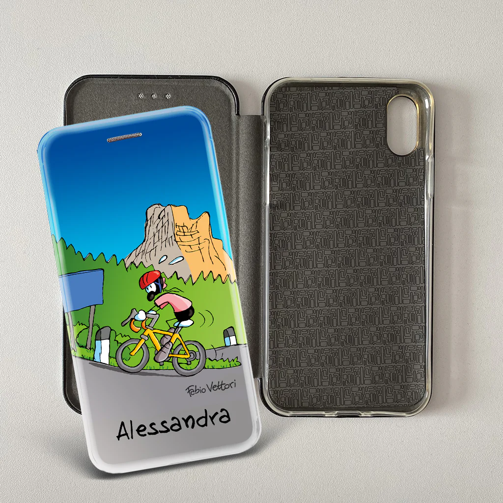 Cover artistica per Smartphone Personalizzata soggetto "Ciclista femmina" modello con apertura "a Libro" - immagine 5