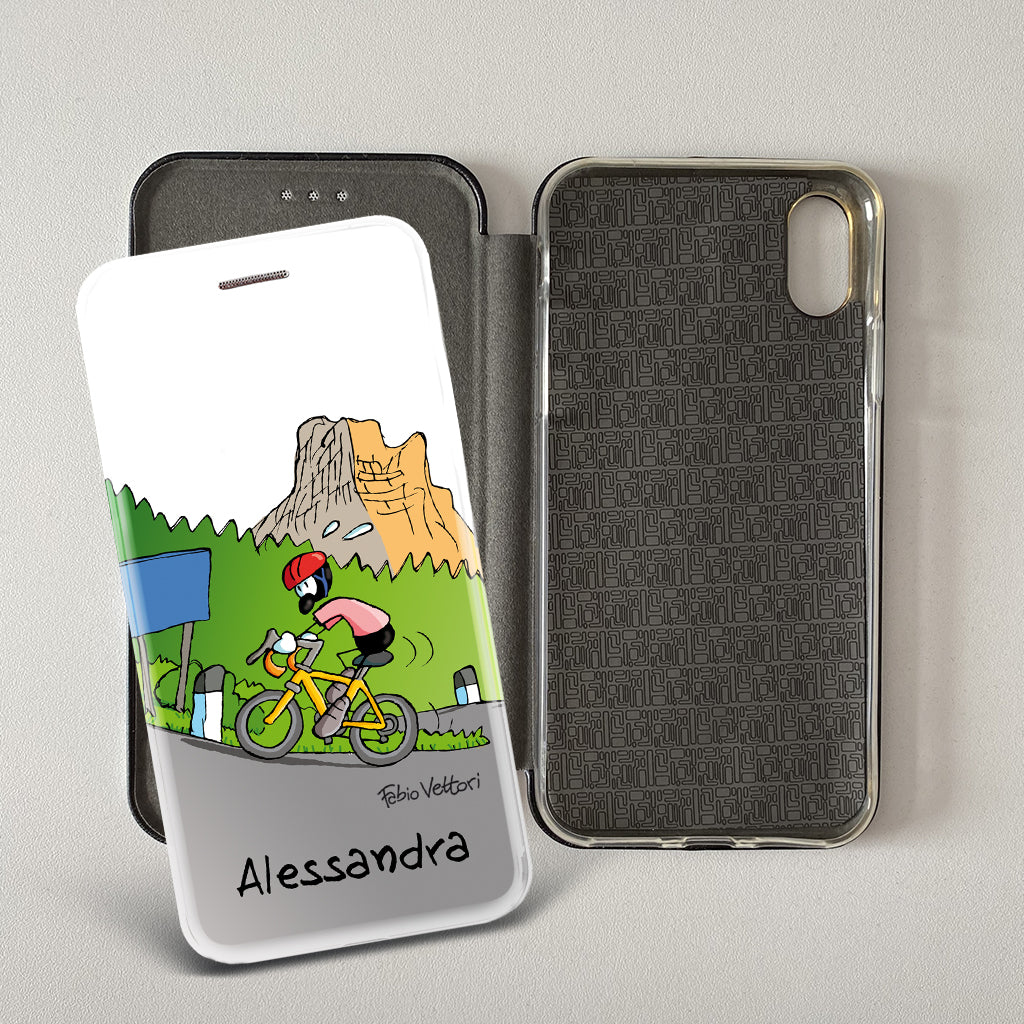 Cover artistica per Smartphone Personalizzata soggetto "Ciclista femmina" modello con apertura "a Libro" - immagine 3