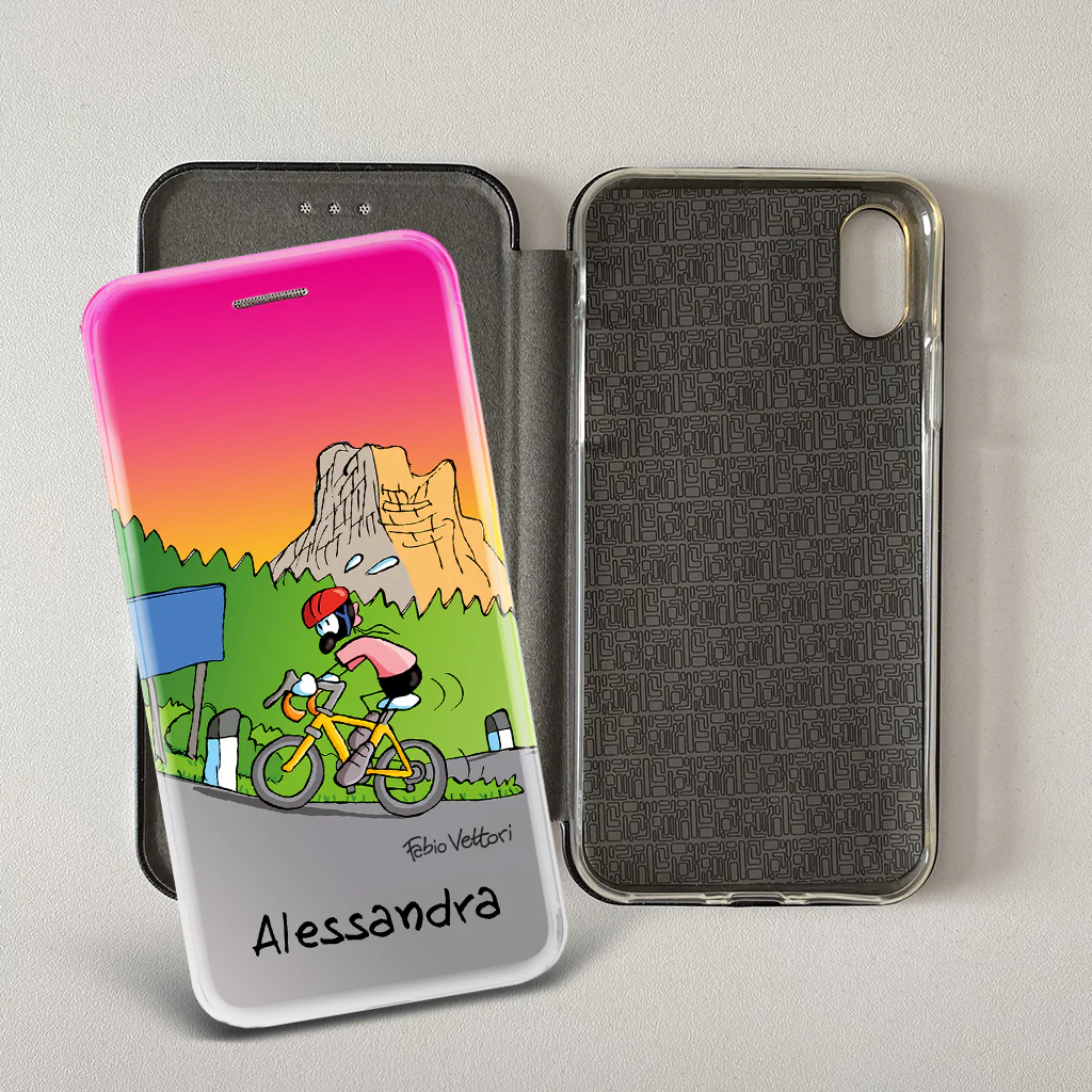Cover artistica per Smartphone Personalizzata soggetto "Ciclista femmina" modello con apertura "a Libro" - immagine 2