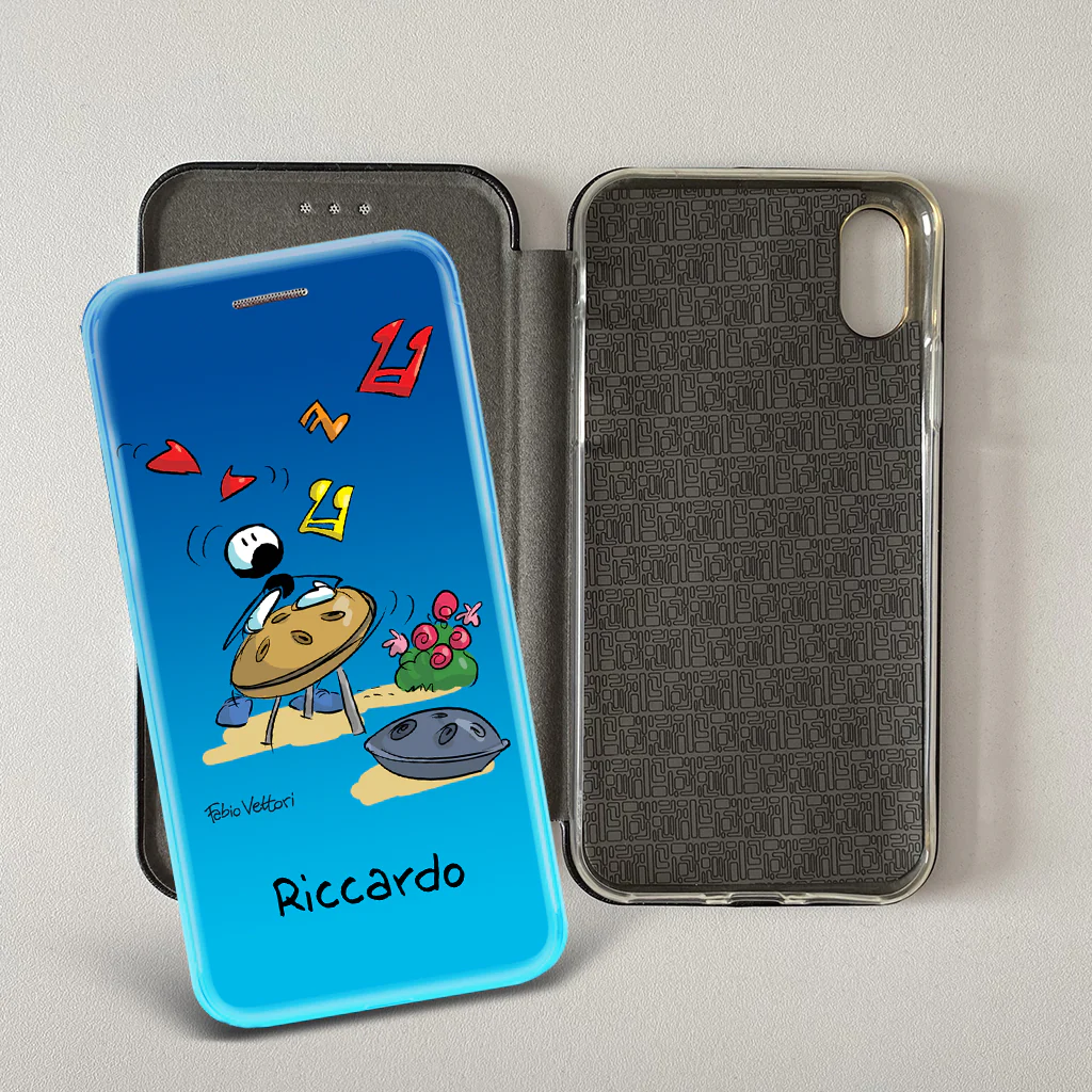 Cover artistica per Smartphone Personalizzata soggetto "Handpan (maschio)" modello con apertura "a Libro" - immagine 3