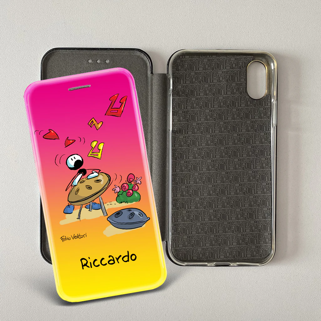 Cover artistica per Smartphone Personalizzata soggetto "Handpan (maschio)" modello con apertura "a Libro" - immagine 5