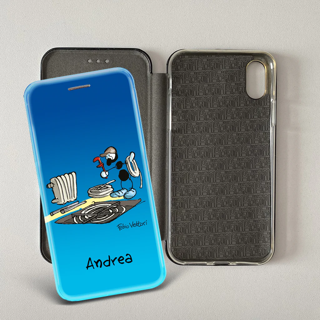 Cover artistica per Smartphone Personalizzata soggetto "Idraulico" modello con apertura "a Libro" - immagine 5