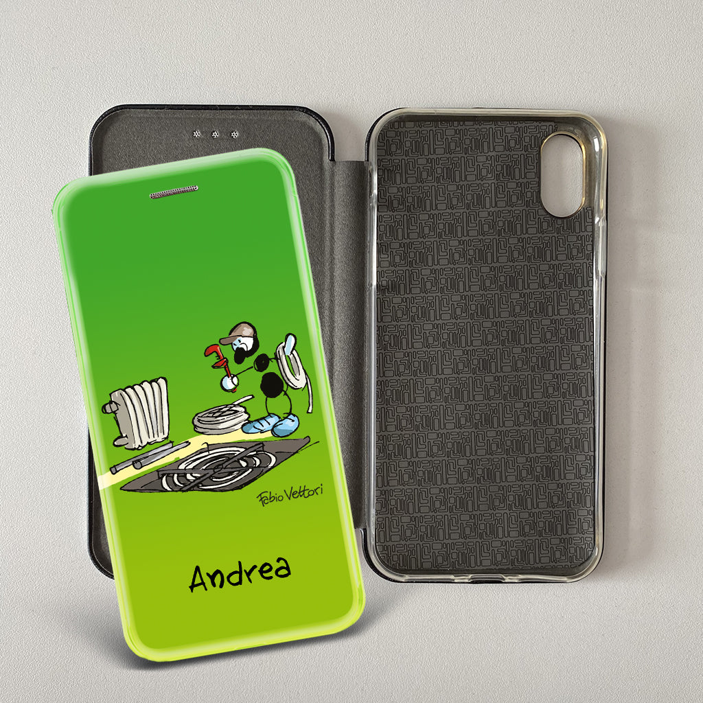 Cover artistica per Smartphone Personalizzata soggetto "Idraulico" modello con apertura "a Libro" - immagine 4