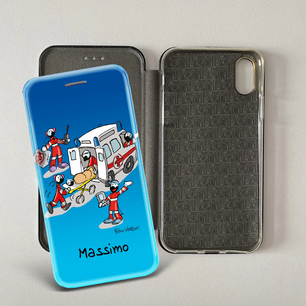 Cover artistica per Smartphone Personalizzata soggetto "Ambulanza" modello con apertura "a Libro" - immagine 5