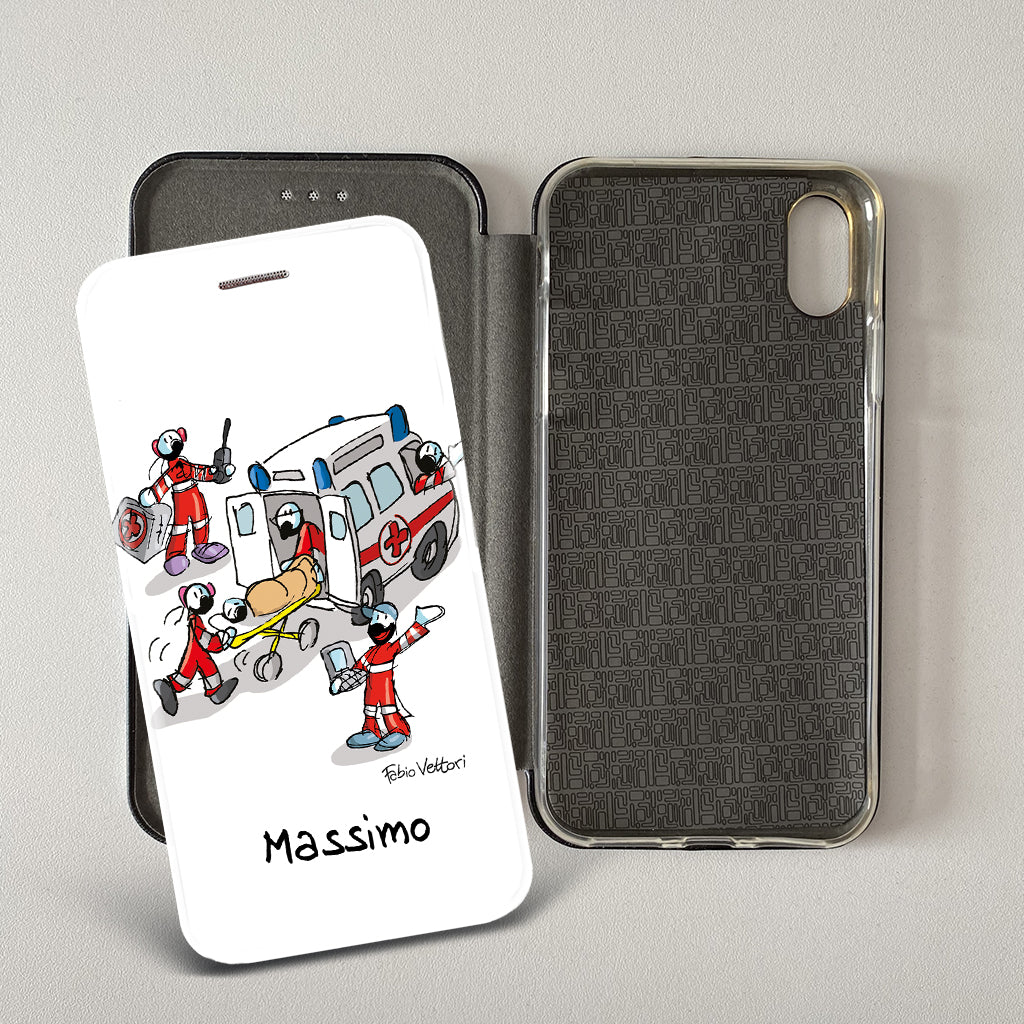 Cover artistica per Smartphone Personalizzata soggetto "Ambulanza" modello con apertura "a Libro" - immagine 2