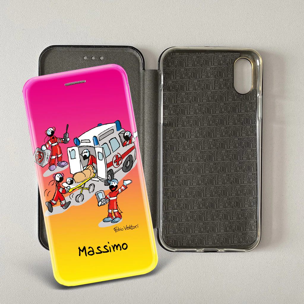 Cover artistica per Smartphone Personalizzata soggetto "Ambulanza" modello con apertura "a Libro" - immagine 3