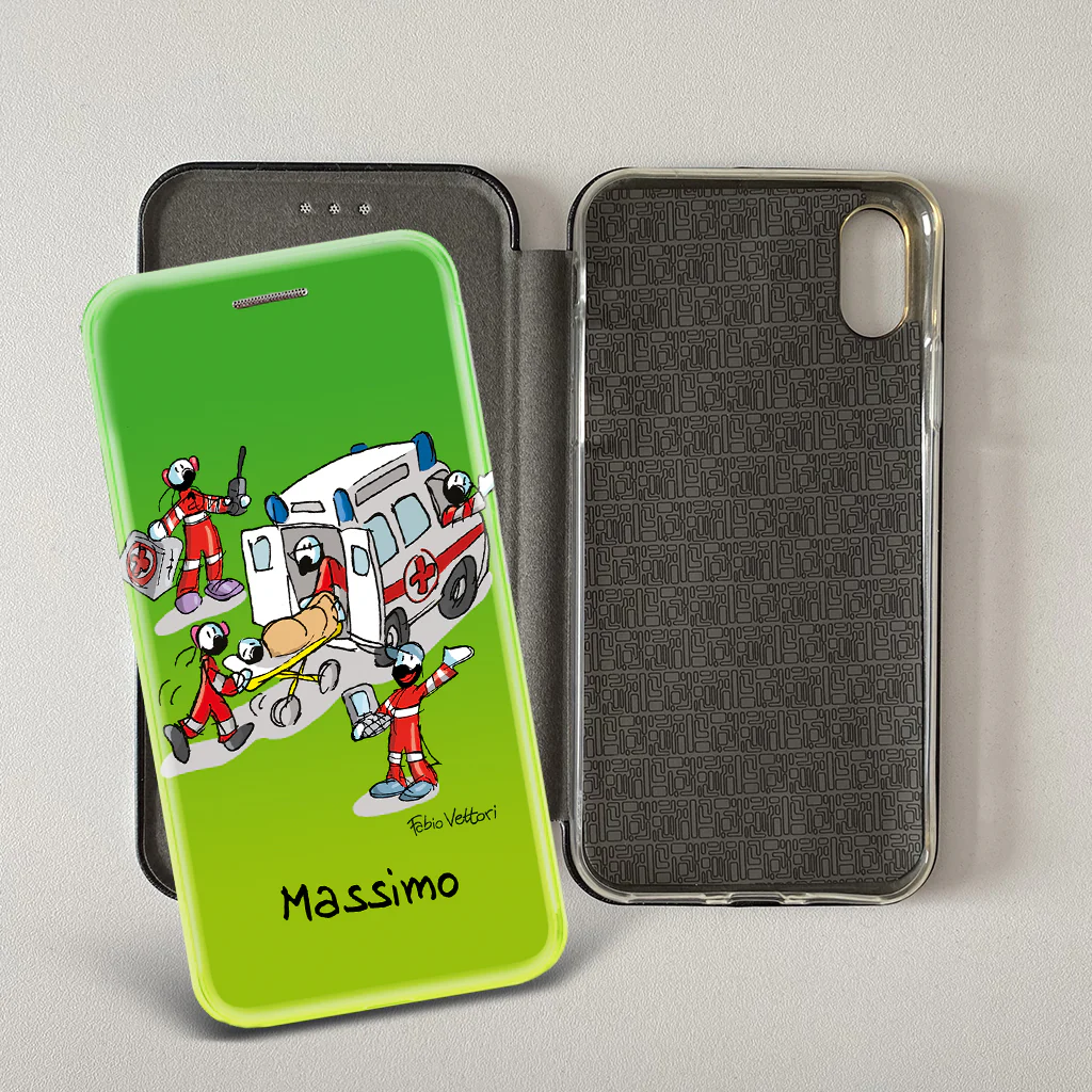 Cover artistica per Smartphone Personalizzata soggetto "Ambulanza" modello con apertura "a Libro" - immagine 4