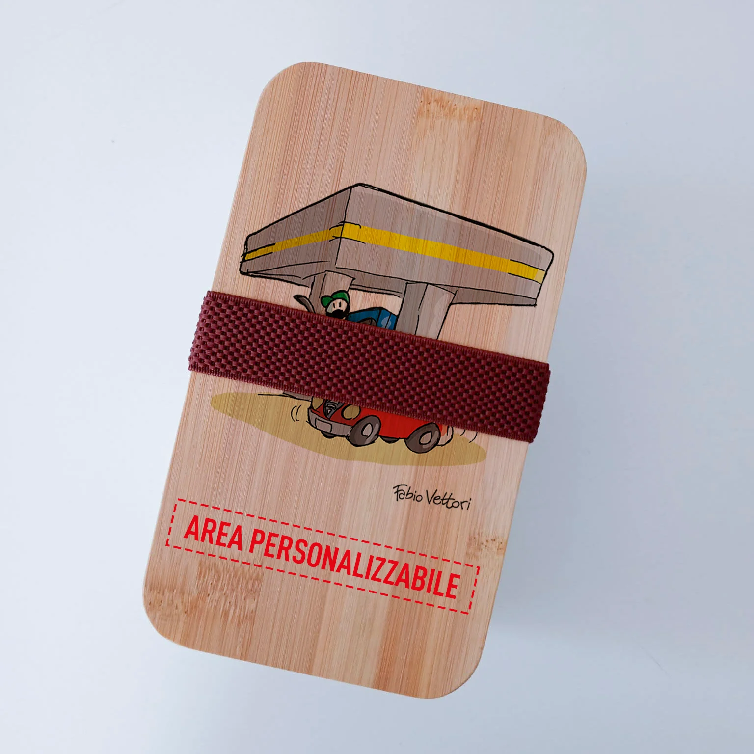 Scatola Porta Pranzo con coperchio in bambù e Posate Personalizzata soggetto "Benzinai" - immagine 5