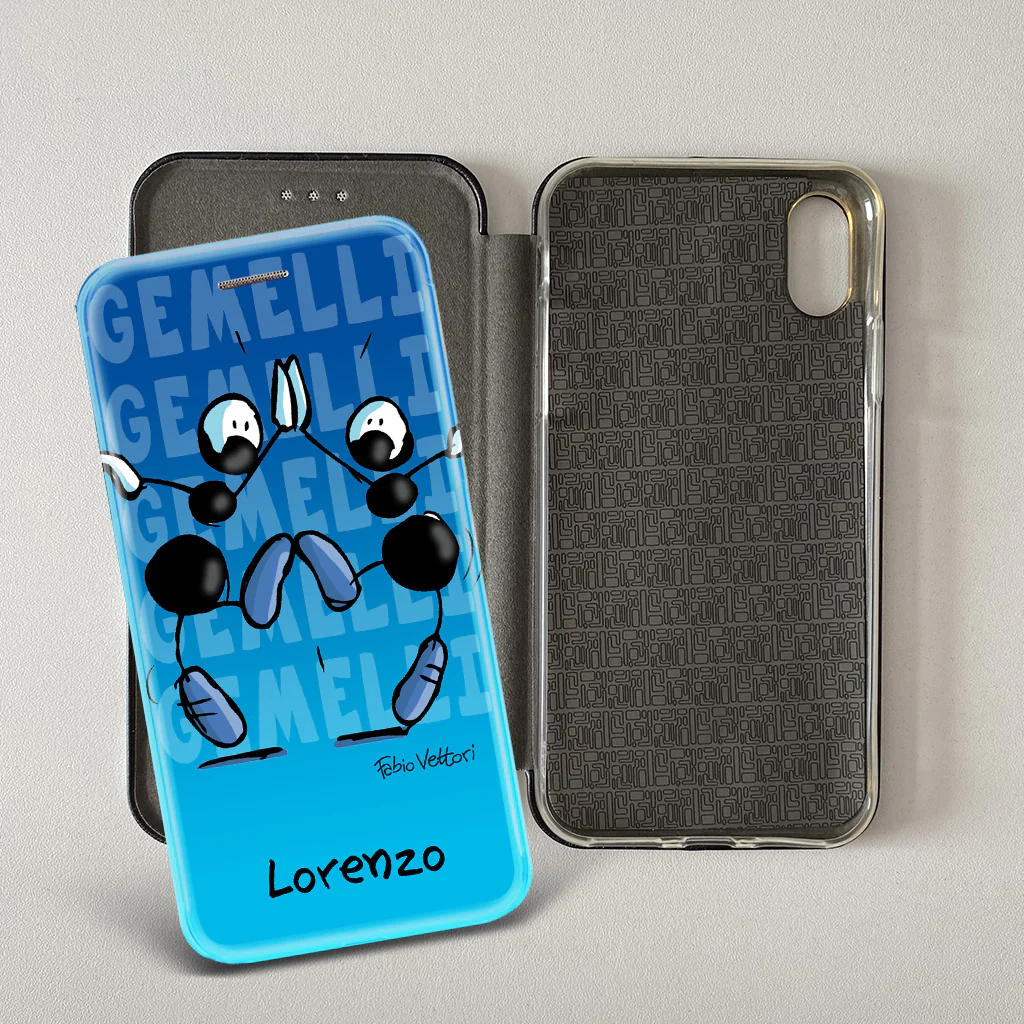 Cover artistica per Smartphone Personalizzata soggetto "Gemelli" modello con apertura "a Libro"