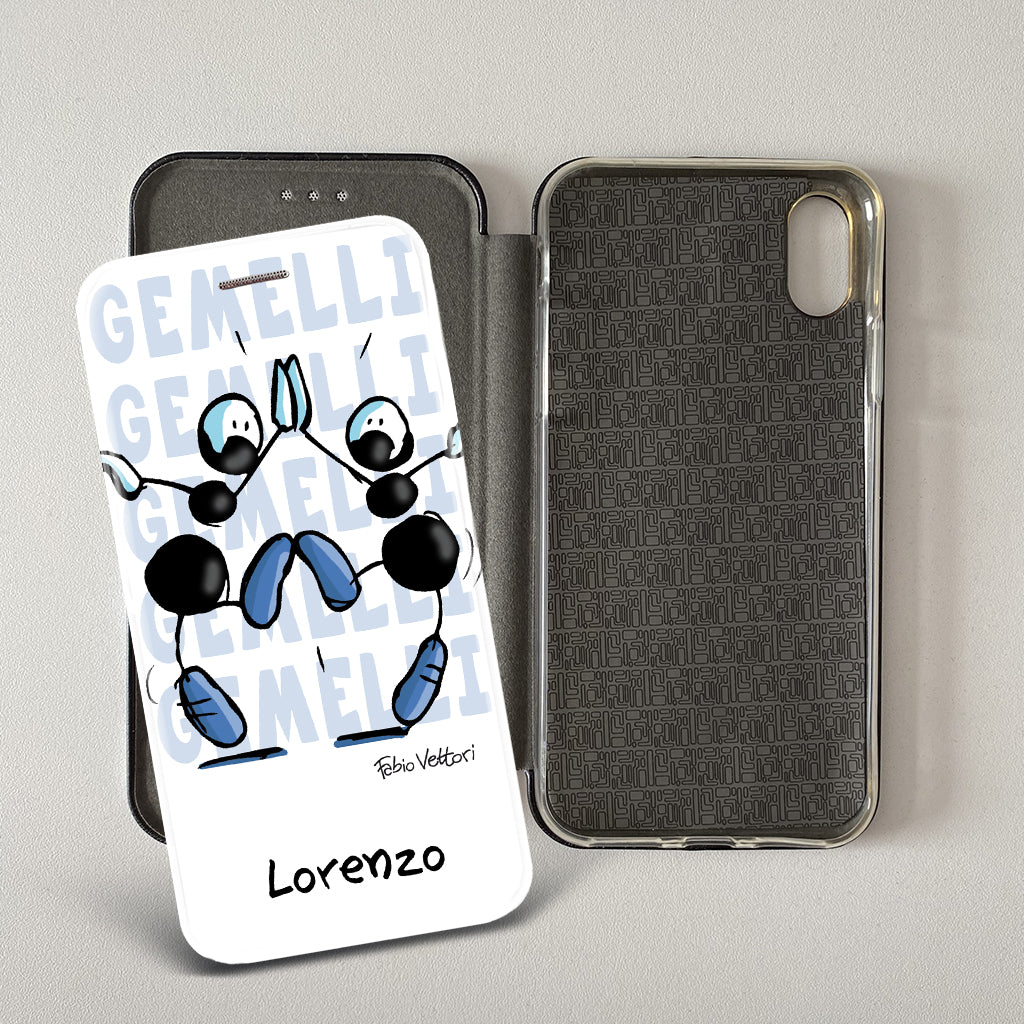 Cover artistica per Smartphone Personalizzata soggetto "Gemelli" modello con apertura "a Libro" - immagine 3