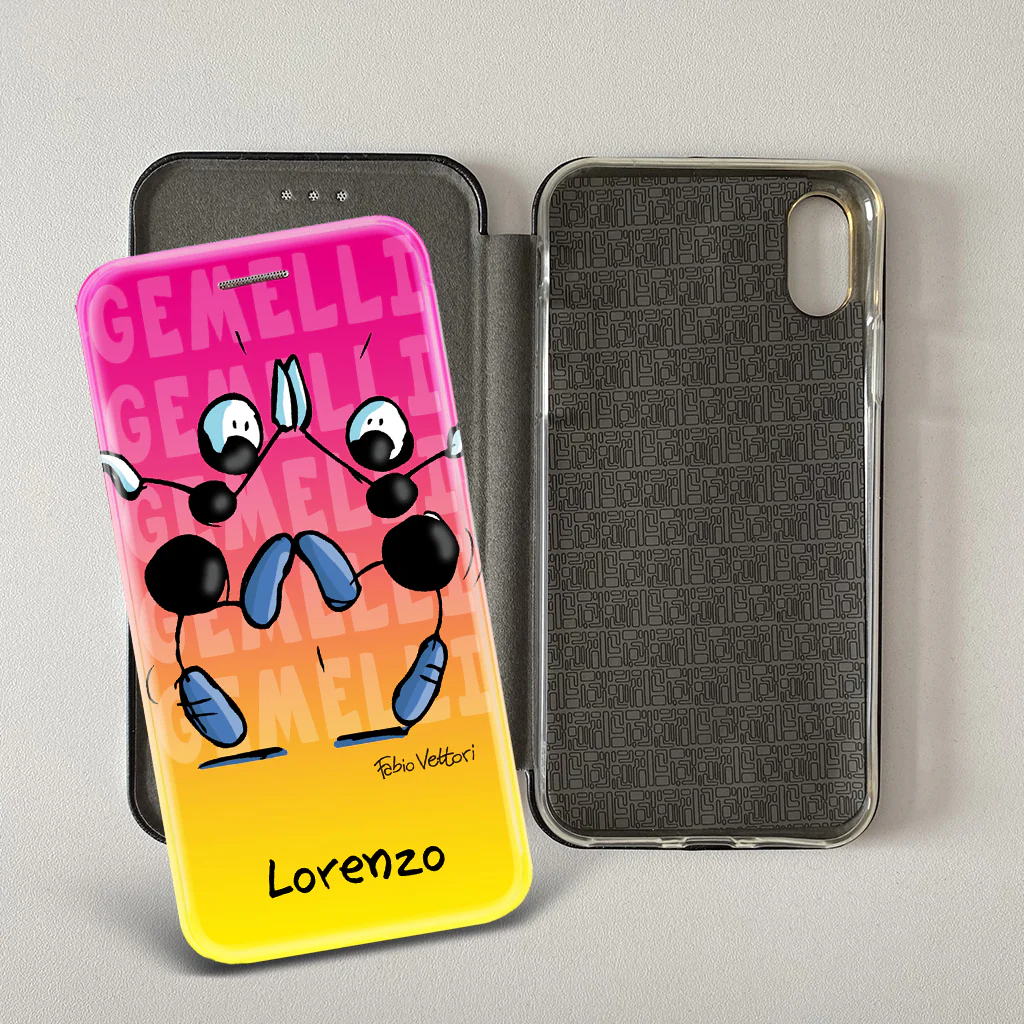 Cover artistica per Smartphone Personalizzata soggetto "Gemelli" modello con apertura "a Libro" - immagine 4