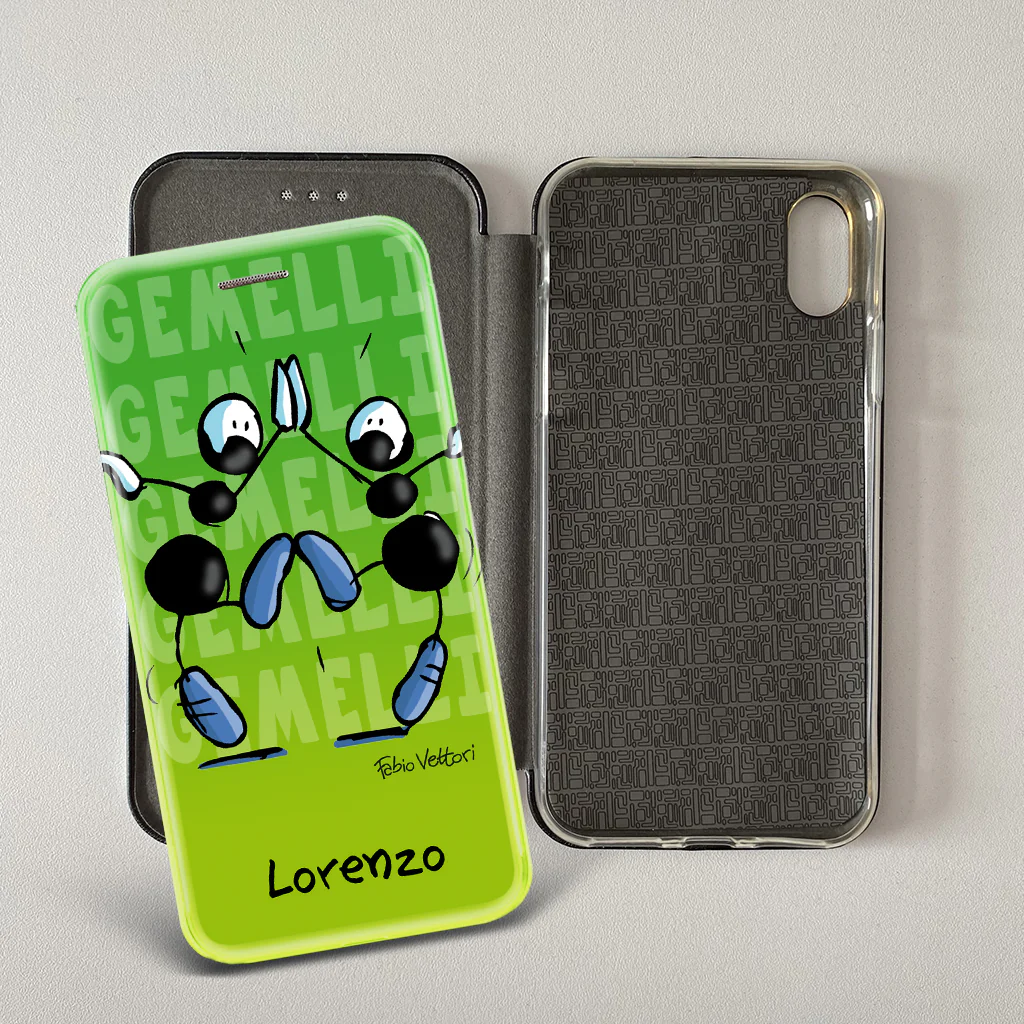 Cover artistica per Smartphone Personalizzata soggetto "Gemelli" modello con apertura "a Libro" - immagine 5