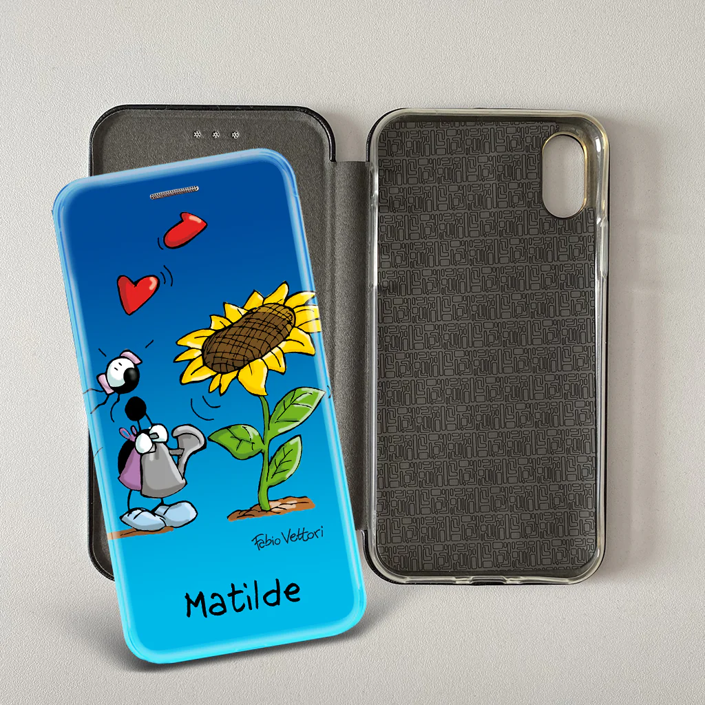 Cover artistica per Smartphone Personalizzata soggetto "Girasole (Femmina)" modello con apertura "a Libro" - immagine 3