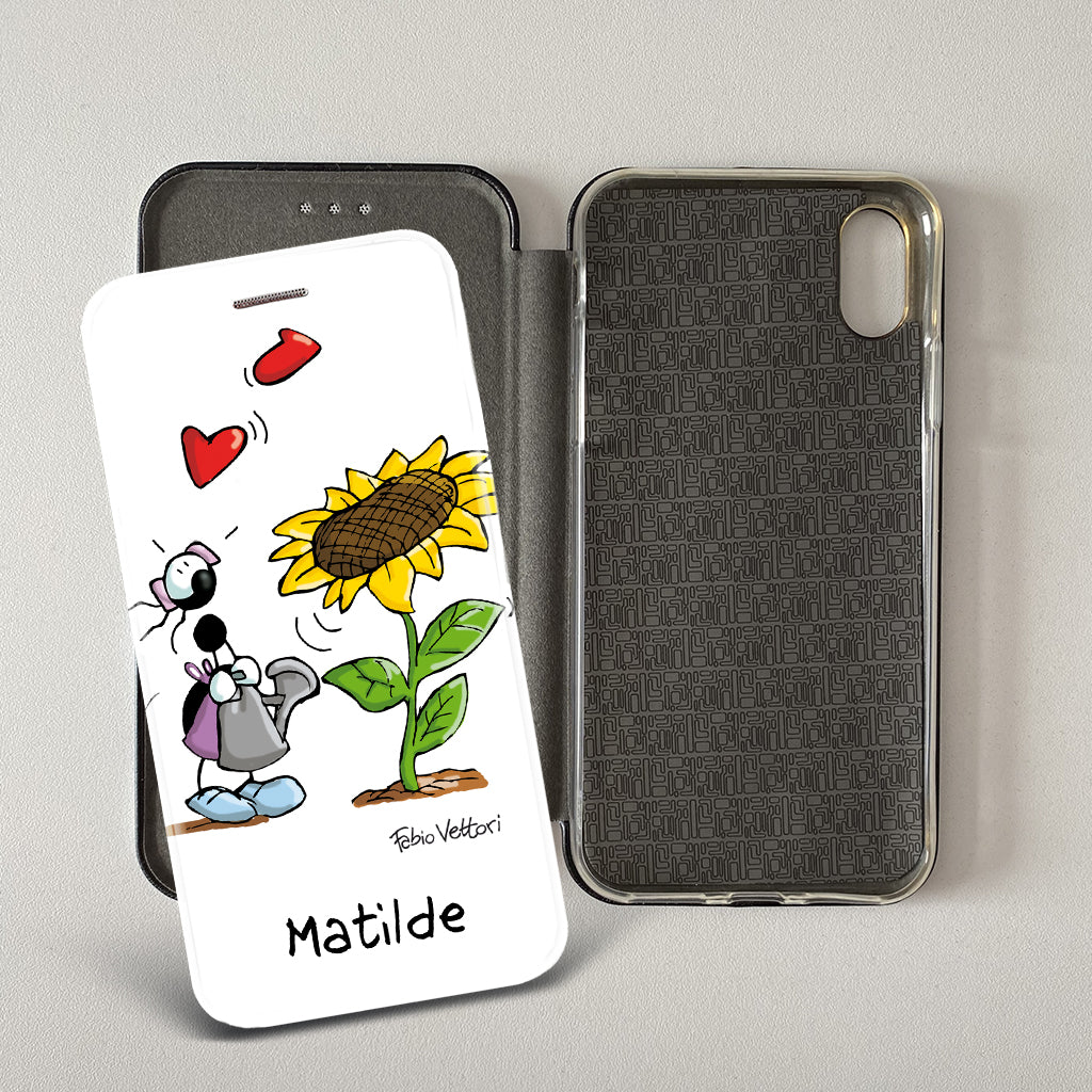 Cover artistica per Smartphone Personalizzata soggetto "Girasole (Femmina)" modello con apertura "a Libro" - immagine 4