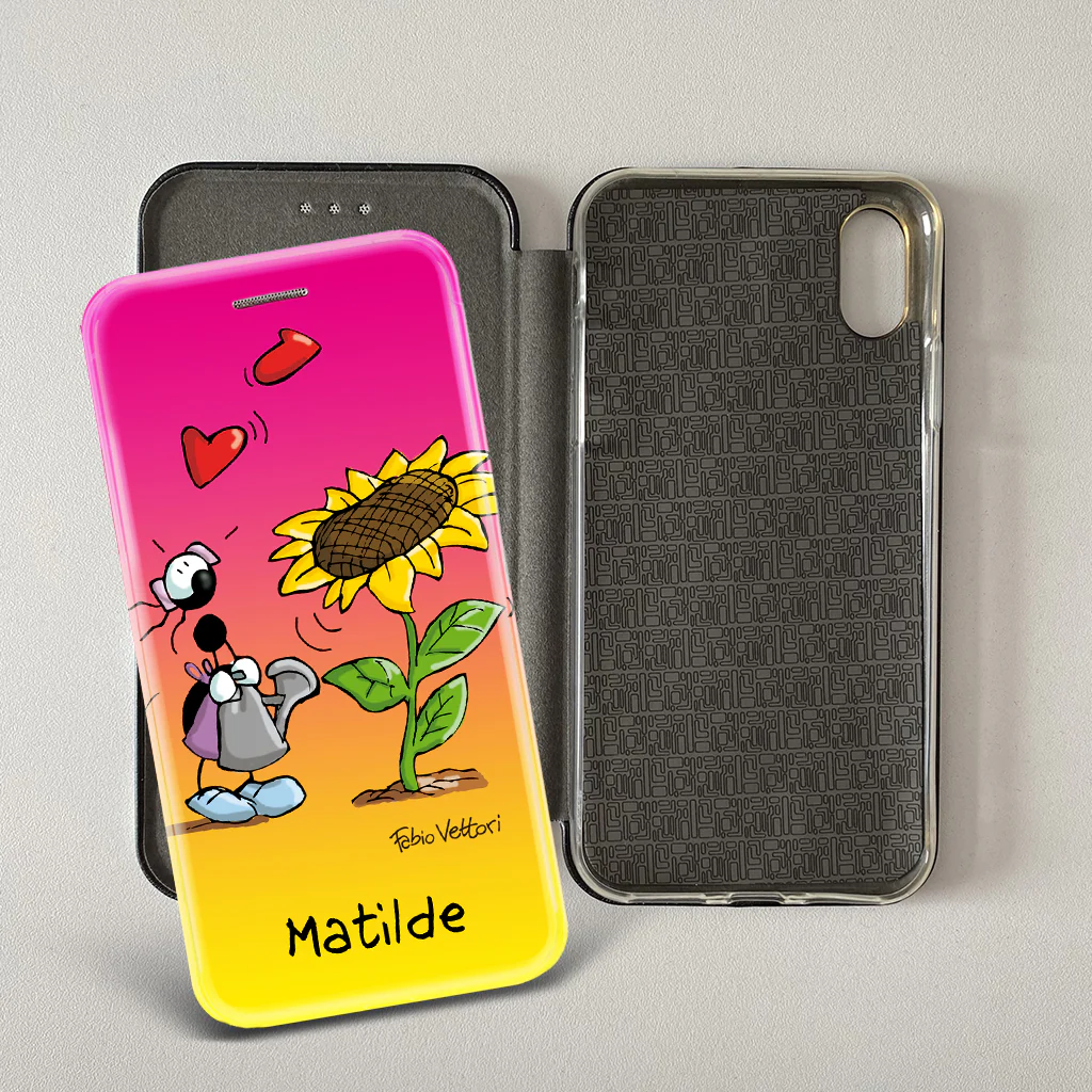 Cover artistica per Smartphone Personalizzata soggetto "Girasole (Femmina)" modello con apertura "a Libro" - immagine 2
