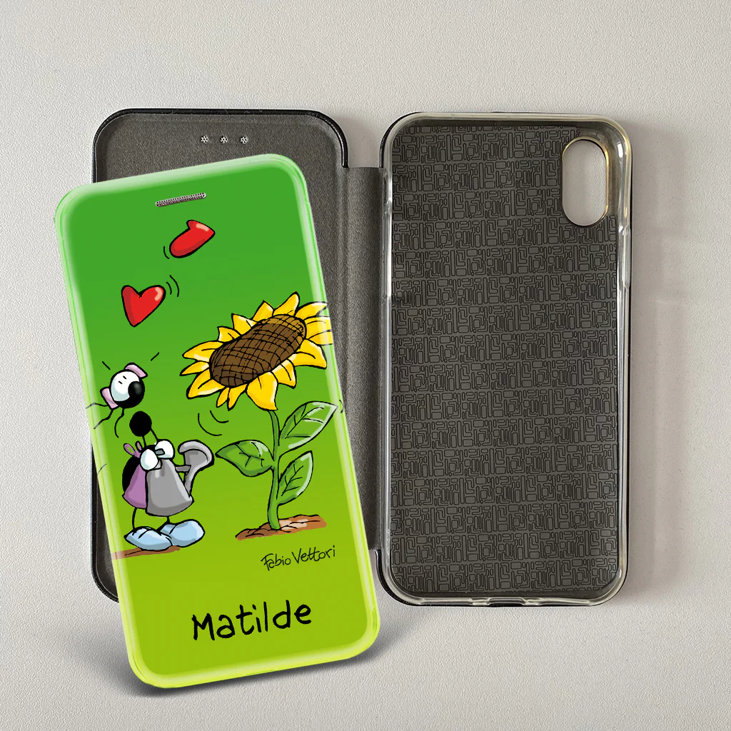 Cover artistica per Smartphone Personalizzata soggetto "Girasole (Femmina)" modello con apertura "a Libro" - immagine 5