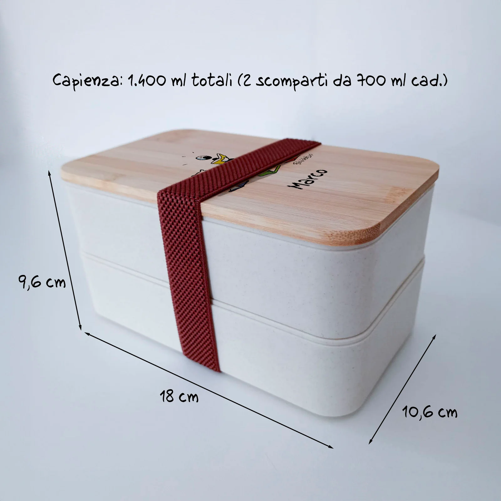Scatola Porta Pranzo con coperchio in bambù e Posate Personalizzata soggetto "Libri" - immagine 3