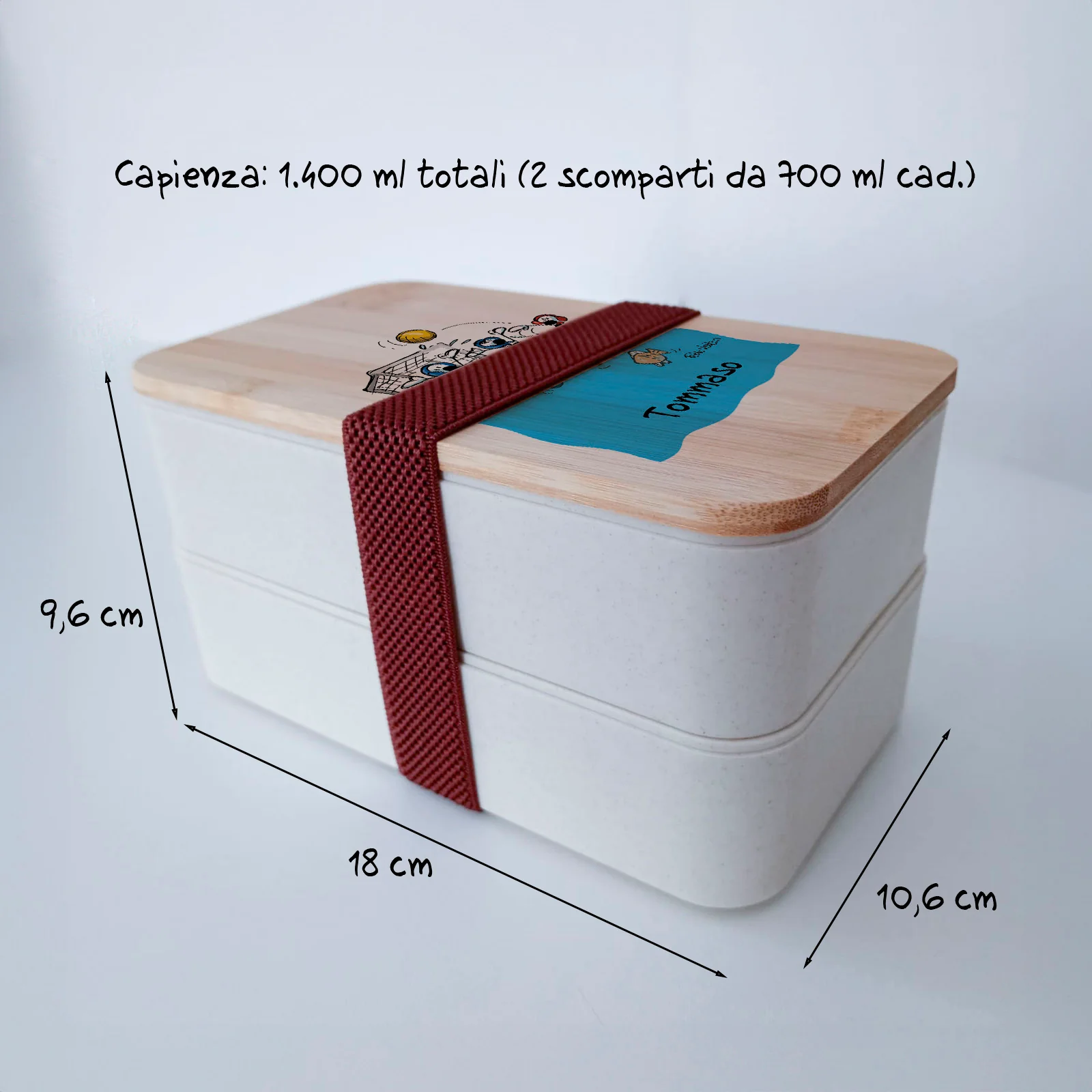 Scatola Porta Pranzo con coperchio in bambù e Posate Personalizzata soggetto "Pallanuoto" - immagine 3