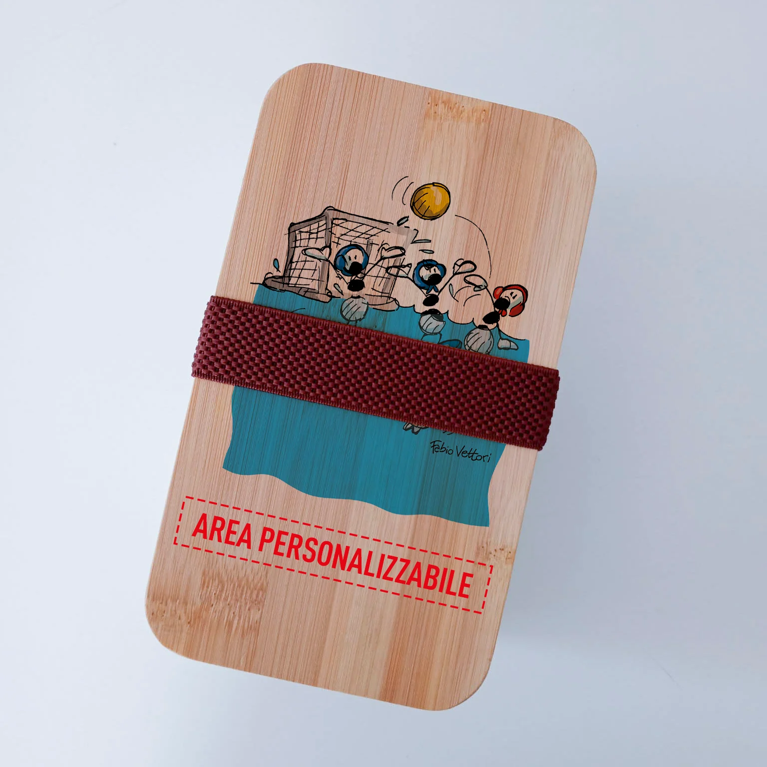 Scatola Porta Pranzo con coperchio in bambù e Posate Personalizzata soggetto "Pallanuoto" - immagine 5