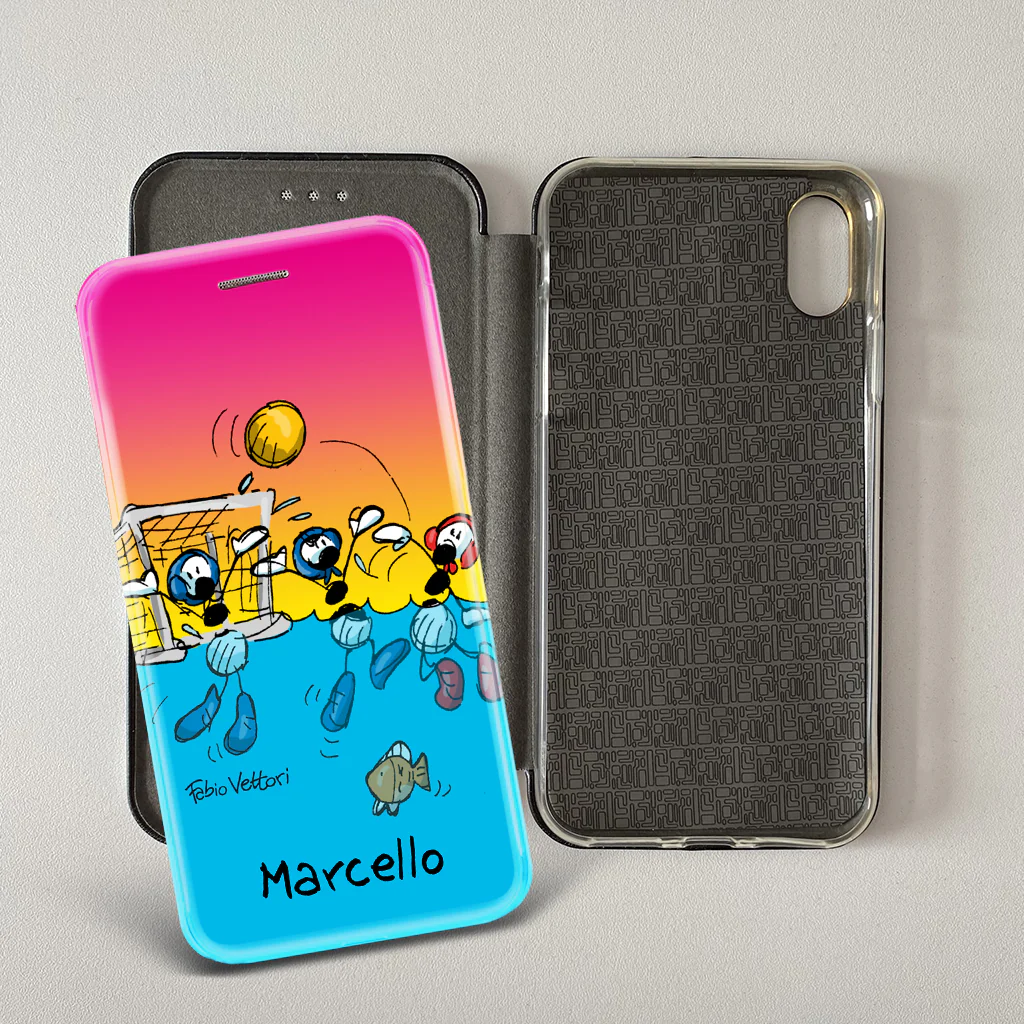 Cover artistica per Smartphone Personalizzata soggetto "Pallanuoto" modello con apertura "a Libro"