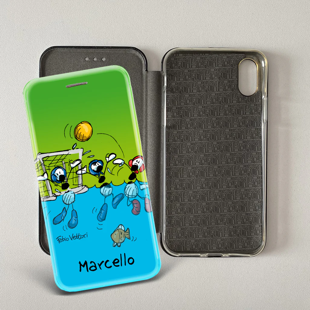 Cover artistica per Smartphone Personalizzata soggetto "Pallanuoto" modello con apertura "a Libro" - immagine 3