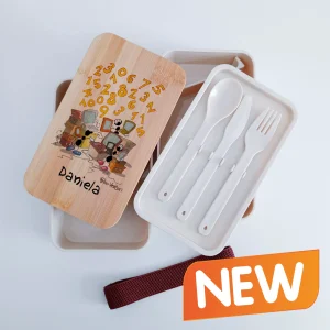 Scatola Porta Pranzo con coperchio in bambù e Posate Personalizzata soggetto "Programmatori"