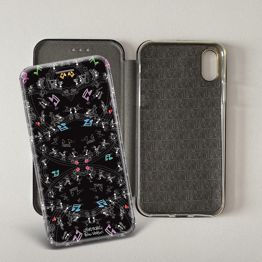 Cover artistica per Smartphone soggetto "Rigo musicale nero" modello con apertura "a Libro" - immagine 2