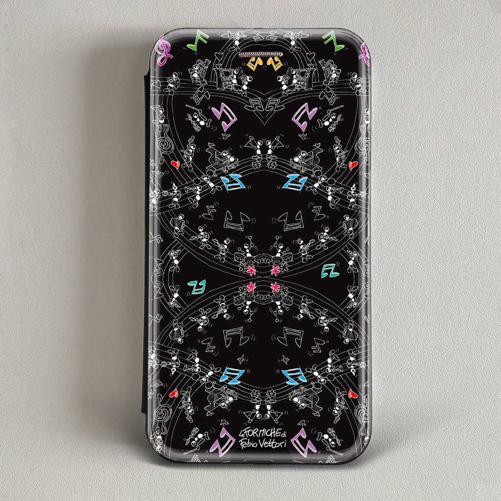Cover artistica per Smartphone soggetto "Rigo musicale nero" modello con apertura "a Libro" - immagine 3