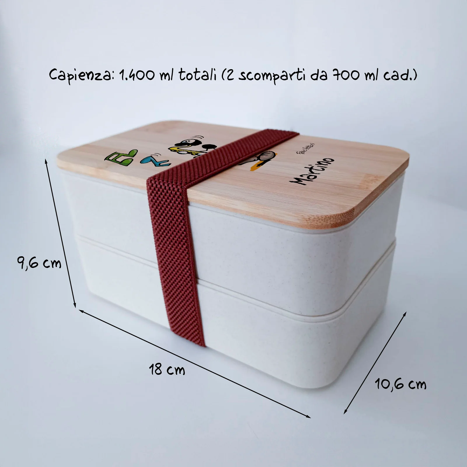 Scatola Porta Pranzo con coperchio in bambù e Posate Personalizzata soggetto "Sax" - immagine 3
