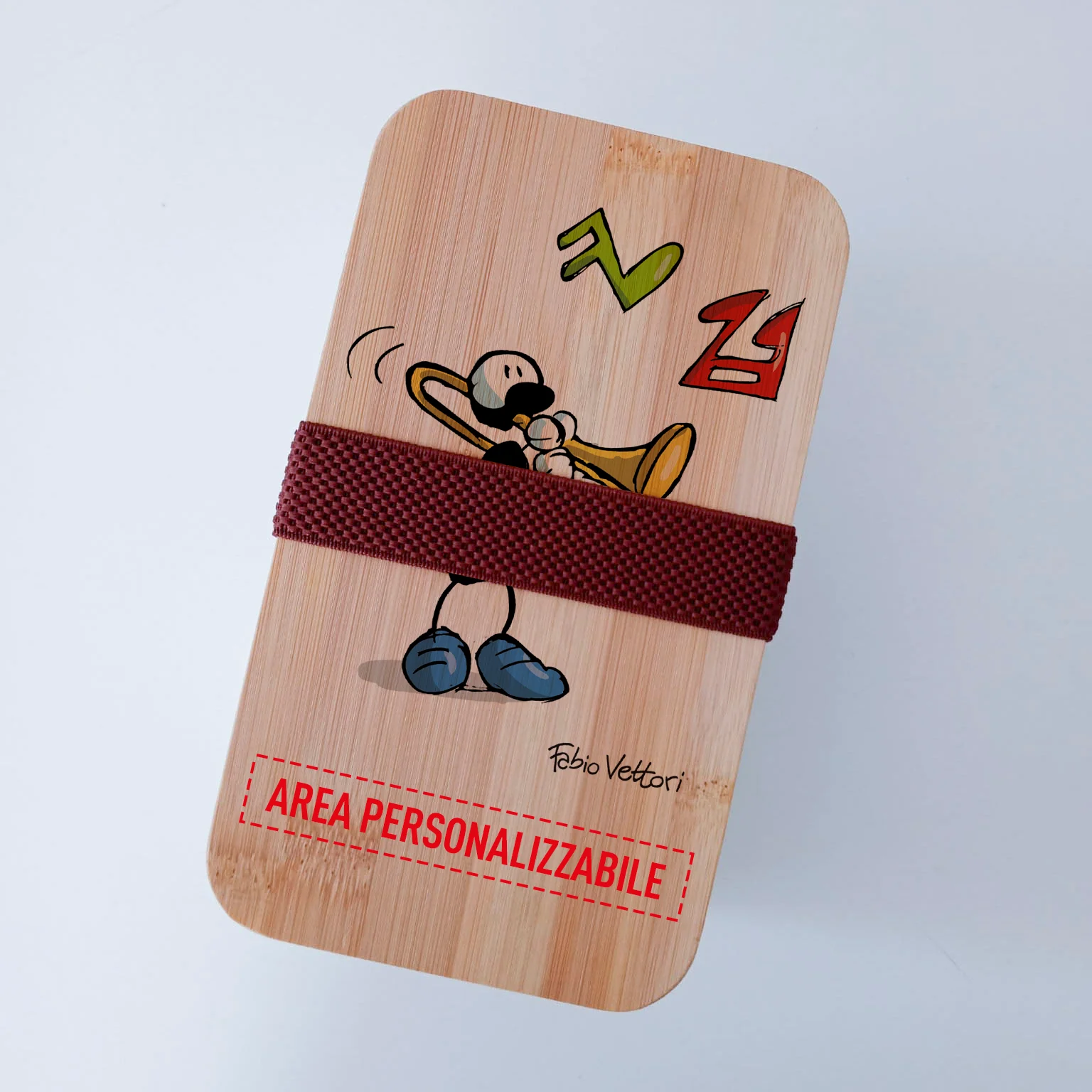 Scatola Porta Pranzo con coperchio in bambù e Posate Personalizzata soggetto "Trombone" - immagine 4