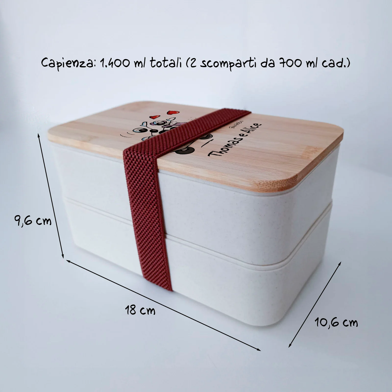 Scatola Porta Pranzo con coperchio in bambù e Posate Personalizzata soggetto "Vespa" - immagine 3