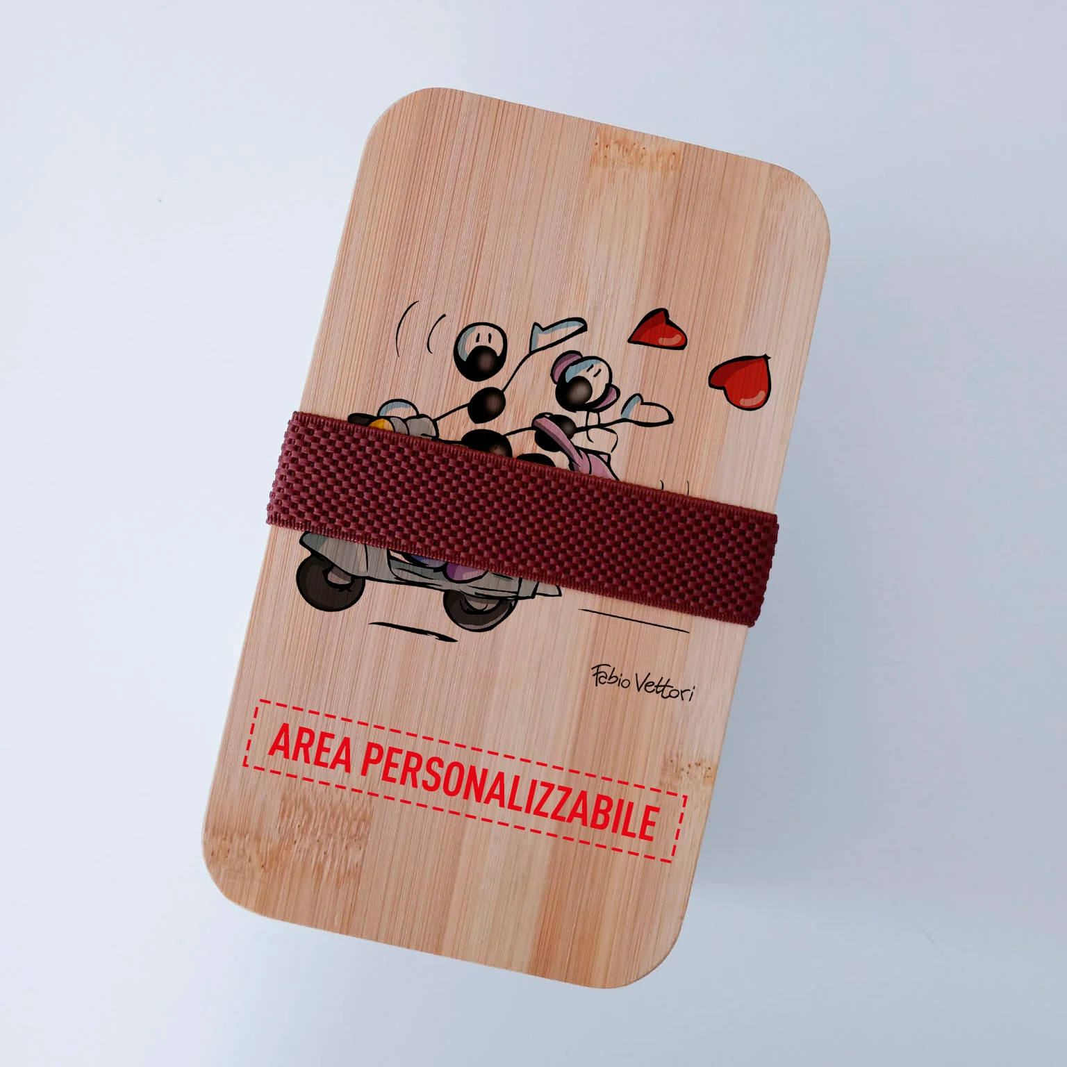 Scatola Porta Pranzo con coperchio in bambù e Posate Personalizzata soggetto "Vespa" - immagine 4